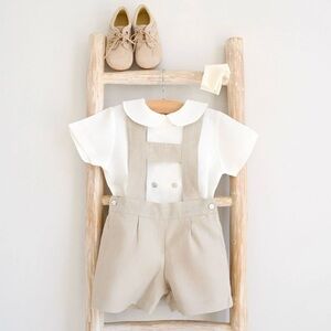 Beige H bar dungarees & shirt